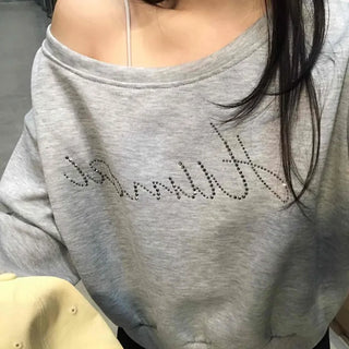 Signature Lettering One-Shoulder Sweatshirt