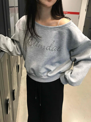 Signature Lettering One-Shoulder Sweatshirt