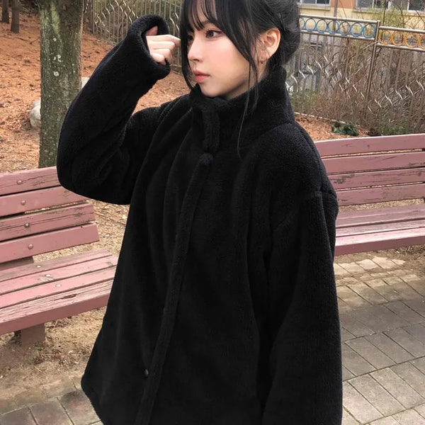 Fluffy High-Neck Short Coat