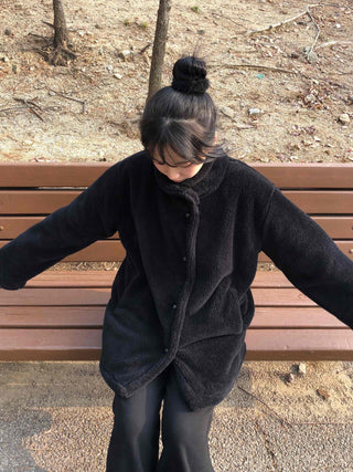Fluffy High-Neck Short Coat