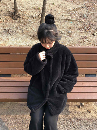 Fluffy High-Neck Short Coat