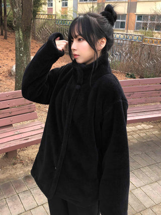 Fluffy High-Neck Short Coat