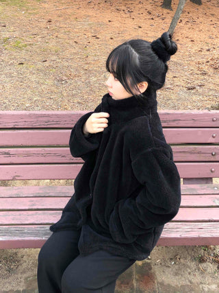 Fluffy High-Neck Short Coat