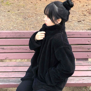 Fluffy High-Neck Short Coat