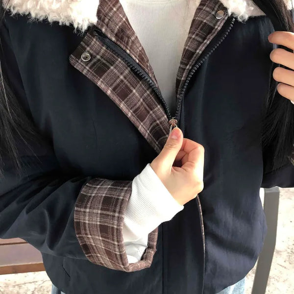 Check Color Block Sherpa Jacket