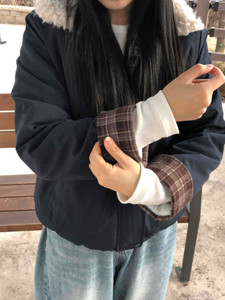 Check Color Block Sherpa Jacket