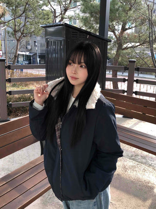 Check Color Block Sherpa Jacket