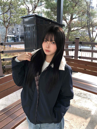 Check Color Block Sherpa Jacket