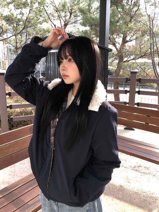 Check Color Block Sherpa Jacket