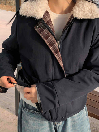 Check Color Block Sherpa Jacket