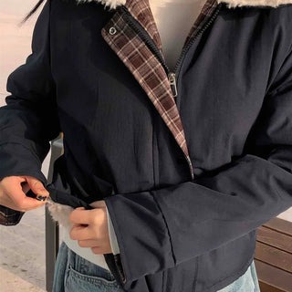 Check Color Block Sherpa Jacket