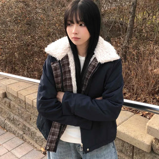 Check Color Block Sherpa Jacket