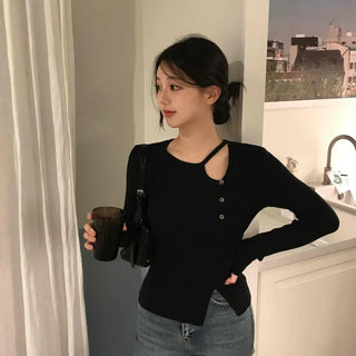 Feminine Slit Slim Ribbed Knit