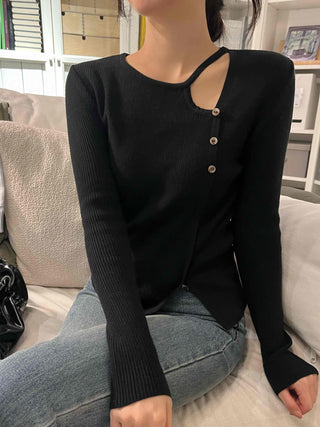Feminine Slit Slim Ribbed Knit