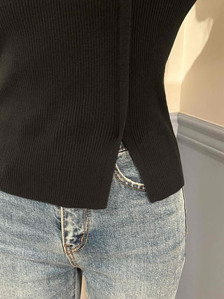 Feminine Slit Slim Ribbed Knit
