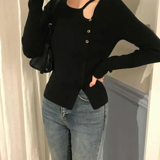Feminine Slit Slim Ribbed Knit