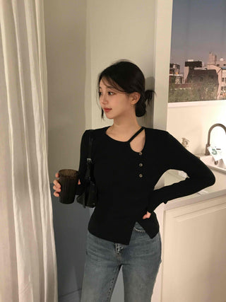 Feminine Slit Slim Ribbed Knit