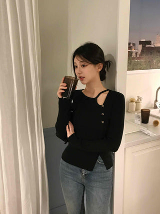 Feminine Slit Slim Ribbed Knit