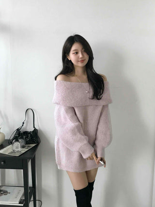 Feminine Folded Off-Knit