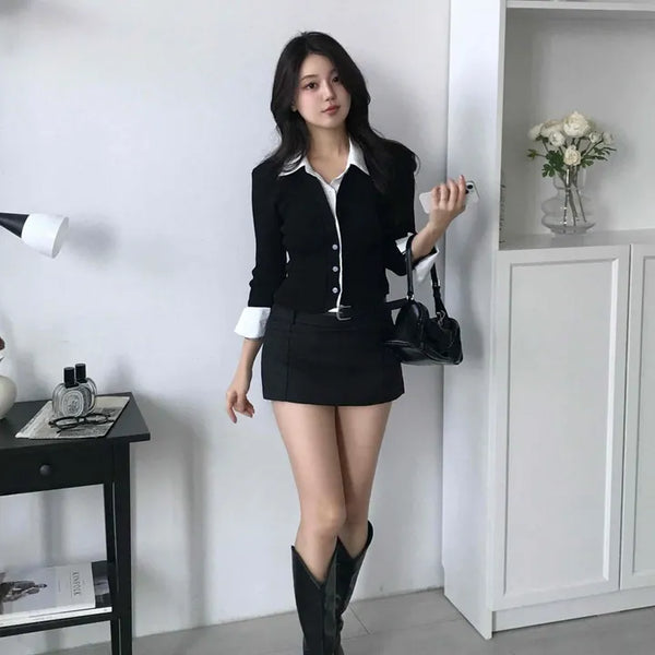 Front Slit Mini Skirt Pants