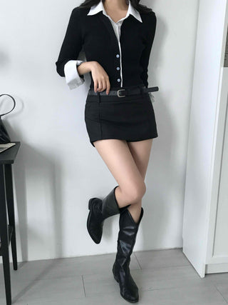 Front Slit Mini Skirt Pants