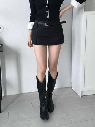Front Slit Mini Skirt Pants