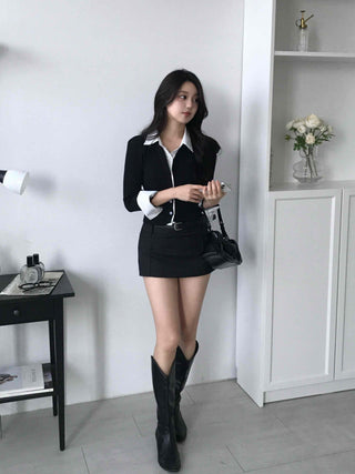 Front Slit Mini Skirt Pants