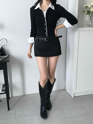 Front Slit Mini Skirt Pants