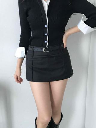 Front Slit Mini Skirt Pants