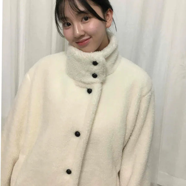 High-neck Cozy Fleece Half Coat