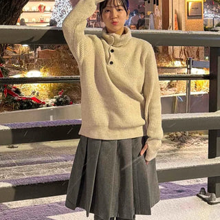 Autumn Wool Pleated Midi Skirt