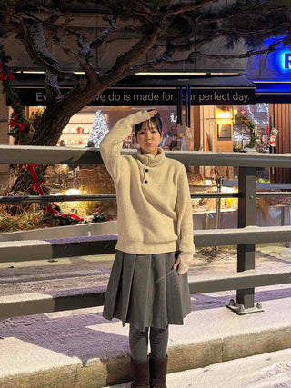 Autumn Wool Pleated Midi Skirt