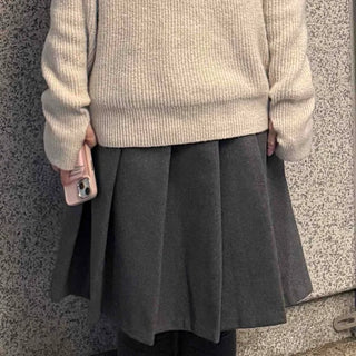 Autumn Wool Pleated Midi Skirt
