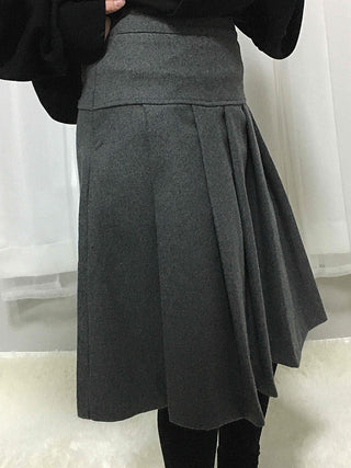 Autumn Wool Pleated Midi Skirt