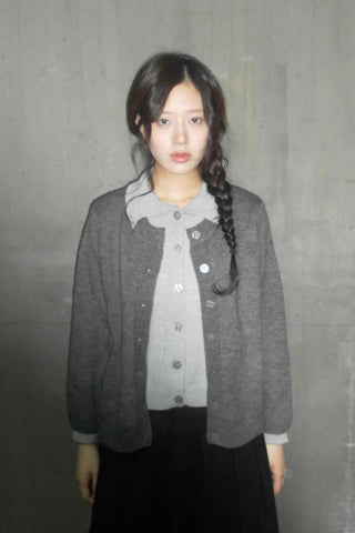 Preppy double-layered knit cardigan