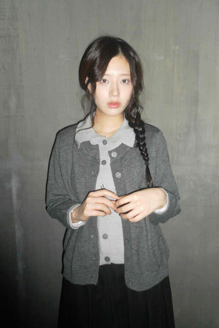 Preppy double-layered knit cardigan