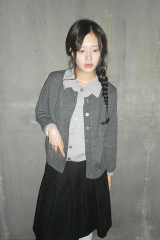 Preppy double-layered knit cardigan