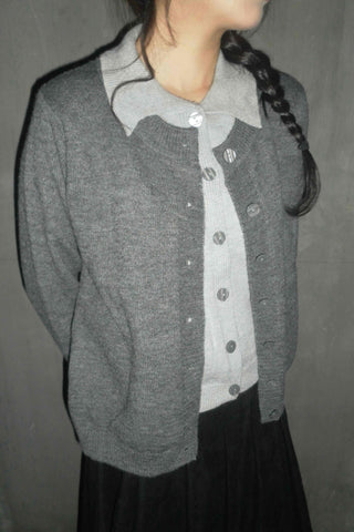 Preppy double-layered knit cardigan