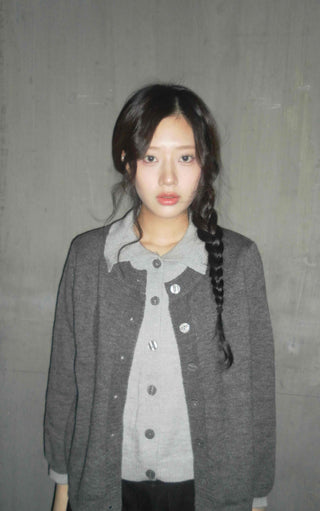 Preppy double-layered knit cardigan