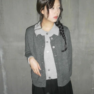Preppy double-layered knit cardigan