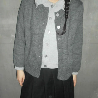 Preppy double-layered knit cardigan