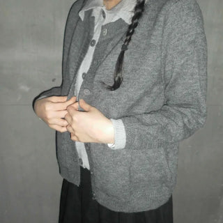 Preppy double-layered knit cardigan