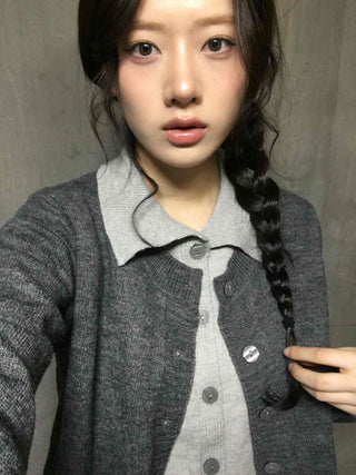 Preppy double-layered knit cardigan