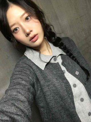 Preppy double-layered knit cardigan