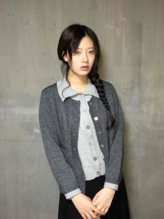 Preppy double-layered knit cardigan