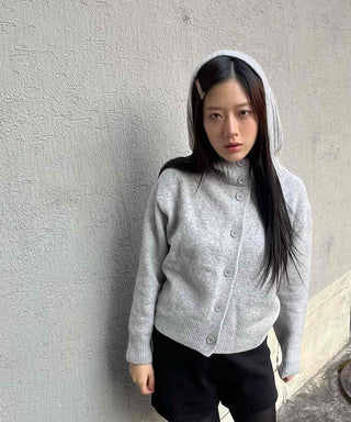 Hooded Button Knit Cardigan
