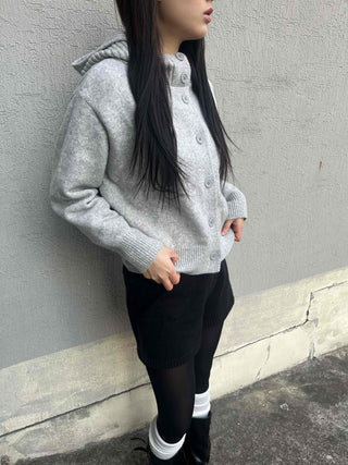 Hooded Button Knit Cardigan