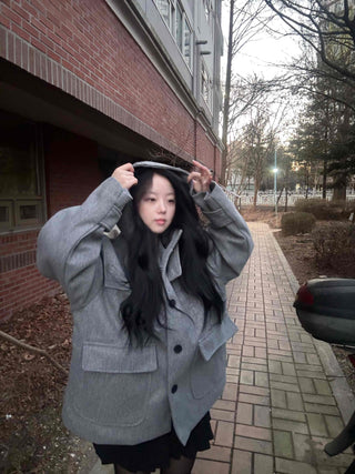 Simple Minimal Avant-Fit Hooded Oversized Boxy Coat