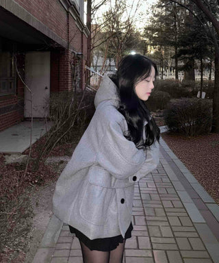 Simple Minimal Avant-Fit Hooded Oversized Boxy Coat