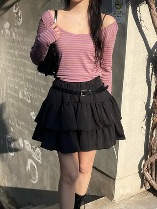 Karin Deep U-Neck Soft Striped T-Shirt